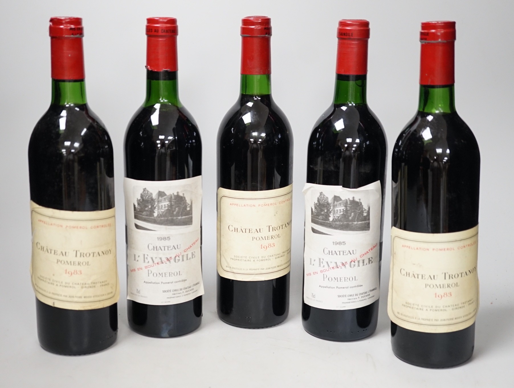Chateau Trotanoy Pomerol 1983 3 bottles, and Chateau Lievangile Pomerol 1985 1985, 2 bottles (5)